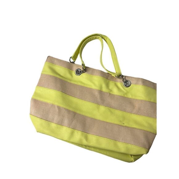Unbranded canvas and yellow striped tote bag - perfect for beach or weekend tote - Picture 3 of 9